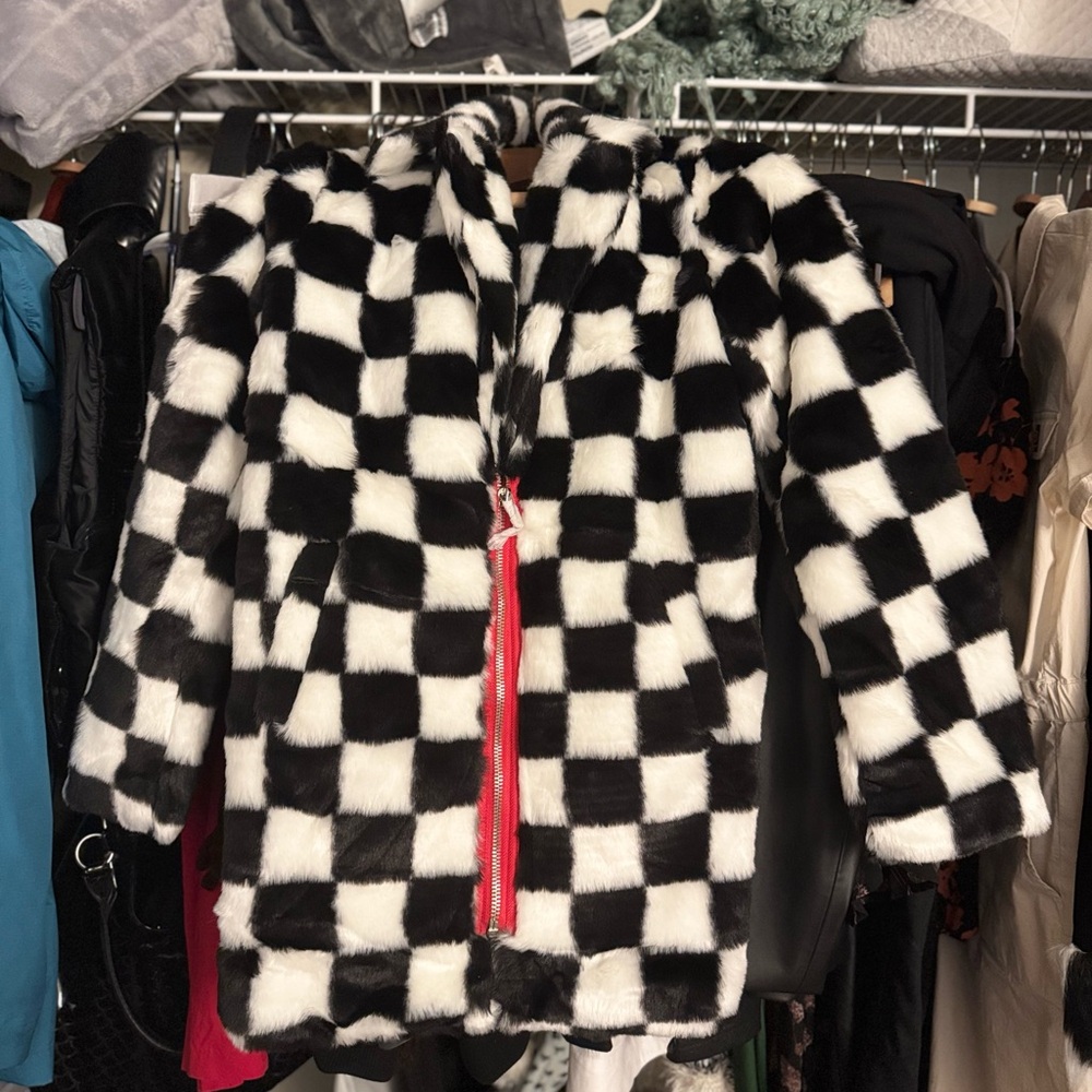 Current Mood Monochrome Checkered Teddy Jacket NWOT - Picture 4 of 4